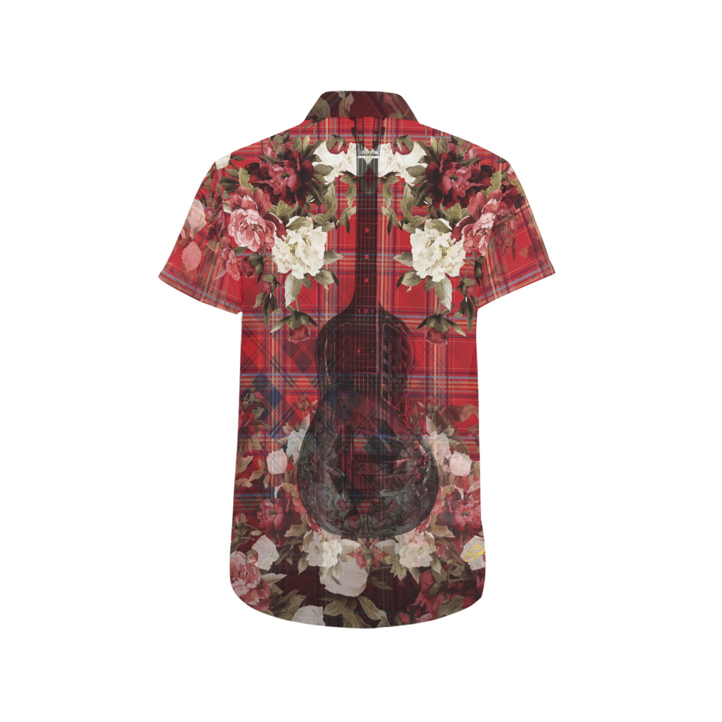RED PLAID ANGEL Men's All Over Print Short Sleeve Shirt
