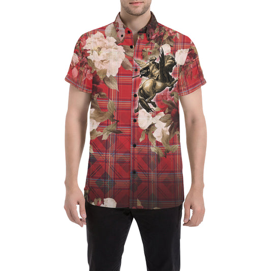 RED PLAID ANGEL Men's All Over Print Short Sleeve Shirt